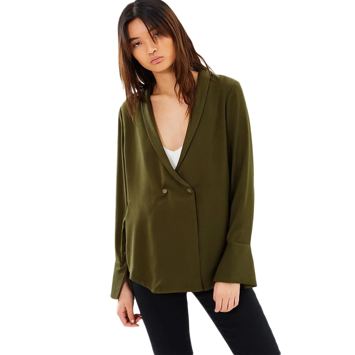 zhizaolian Women Grey Plaid Trench Coats Double Breasted Wide waisted