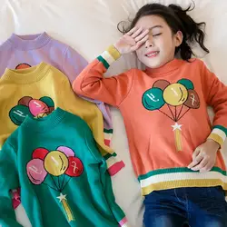 Модные Повседневное для малышей свитер Одежда для детей; малышей; девочек с длинным рукавом Хлопок шар печати вязать Верхняя одежда наряды