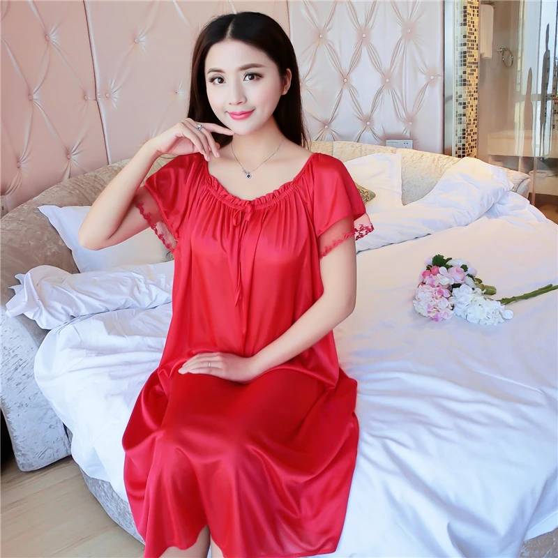 NEW Summer Ice Silk Nightgown Female Home Service Loose Comfort Imitation Silk Sexy Pregnant Woman Nightdress Z37