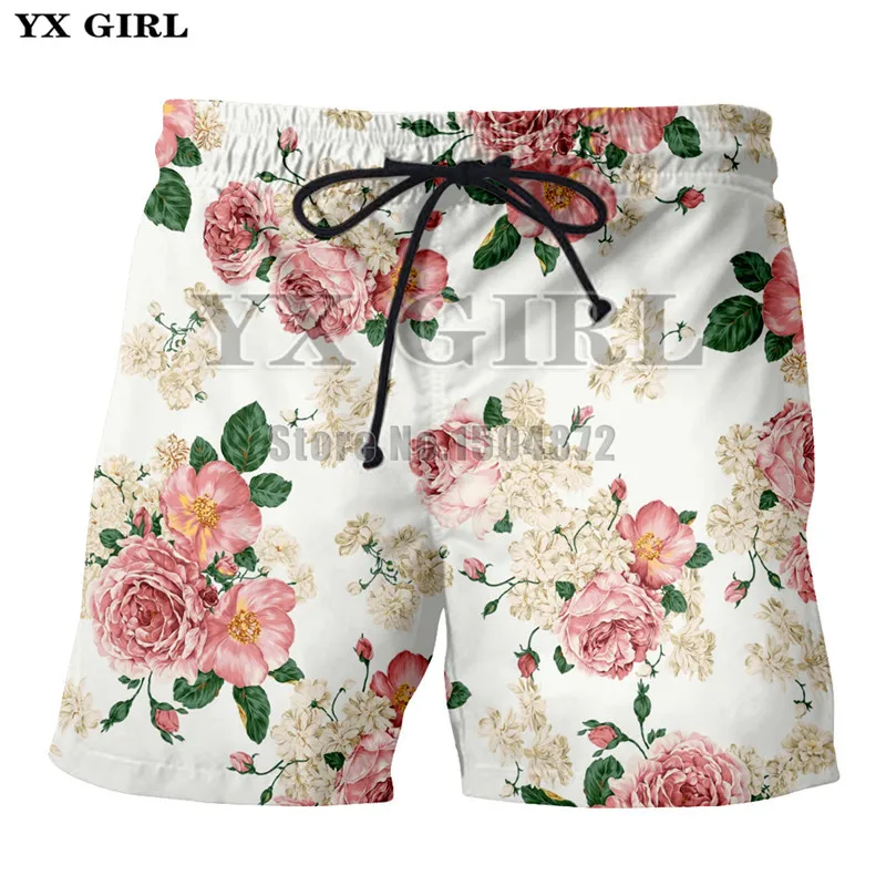 

YX Girl 2018 Summer Mens 3d Short Rose Floral Casual Shorts For Men/Women Flower Beach Shorts High Quality Polyester