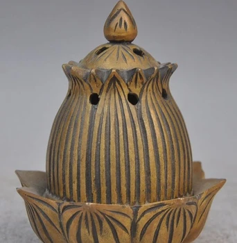

5"chinese folk bronze lotus flower incense burner Censer auspicious lucky statue