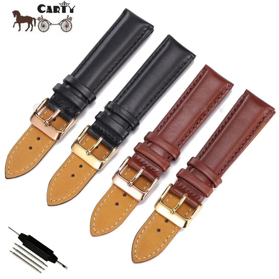 

Carty 18 20mm Women Men Black Brown Retro Genuine Leather Strap Rose Gold Stainless Steel Buckle Band for Fashion Watch