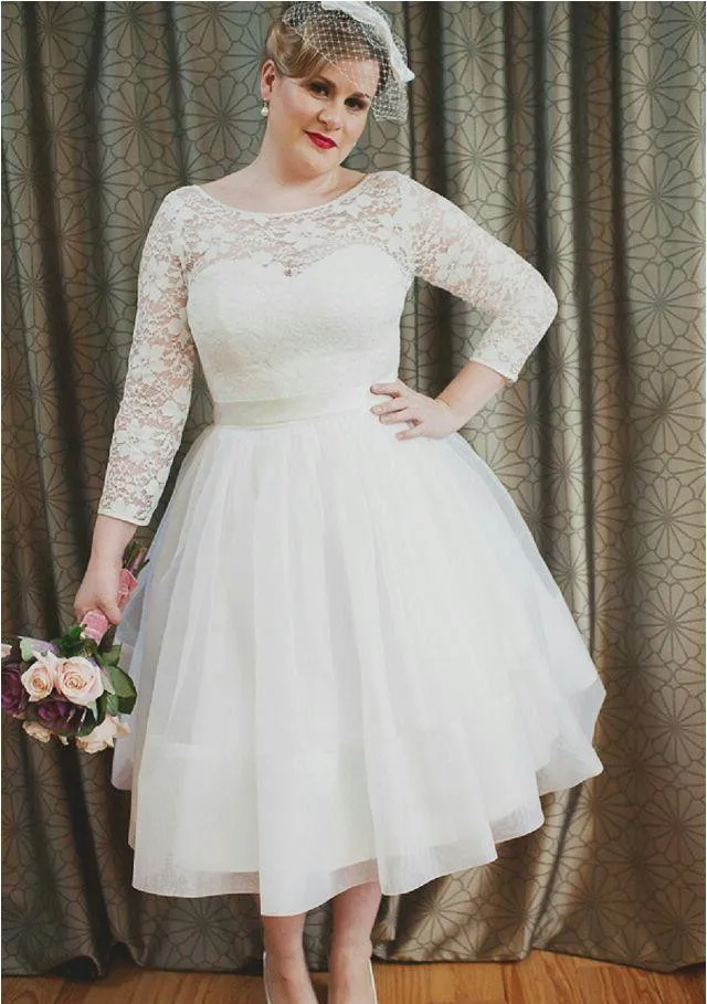 tea length plus size bridal gowns