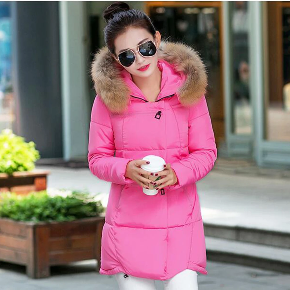 Hot 2016 winter Women Fashion Fur collar thick hooded warm cloak down jacket women coat jackets Female Overcoat Plus size S-4XL