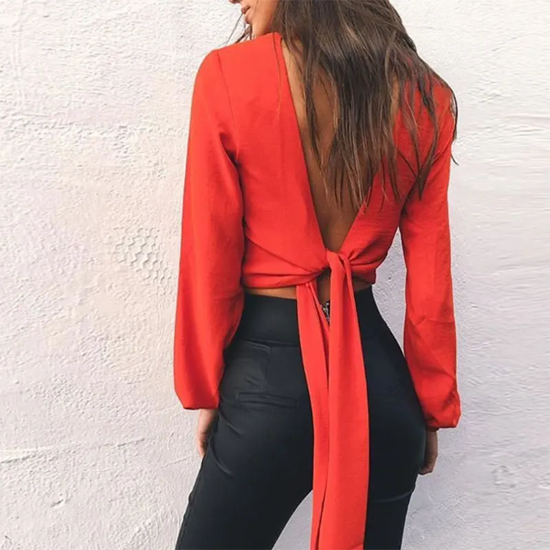 Summer Cotton Top For Women Solid Color T-Shirt Black Fashion Blouse Ladies Sexy Shirt V-Neck Top Long Sleeved Halter Bow Top Summer Cotton Top For Women Solid Color T-Shirt Black Fashion Blouse Ladies Sexy Shirt V-Neck Top Long Sleeved Halter Bow Top