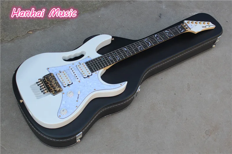 

Free Shipping-Electric Guitar with White Color,Open Pickups,Gold Hardware with Floyd Rose,White Pearl Pickguard,can Custom