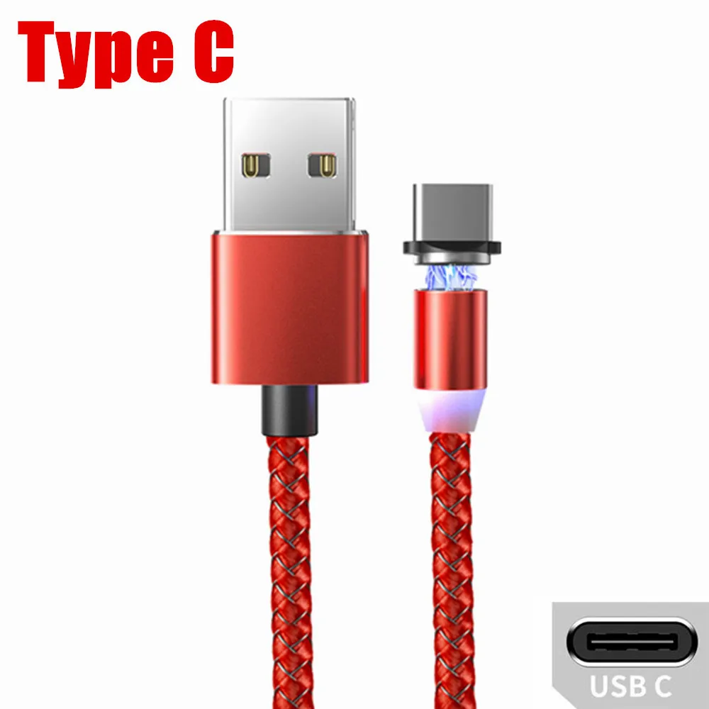 OLAF 1 м светодиодный магнитный Micro USB кабель для быстрой зарядки usb type C Магнитный кабель для зарядки данных кабель для зарядки USB шнур для samsung Xiaomi - Цвет: Red Type C Cable