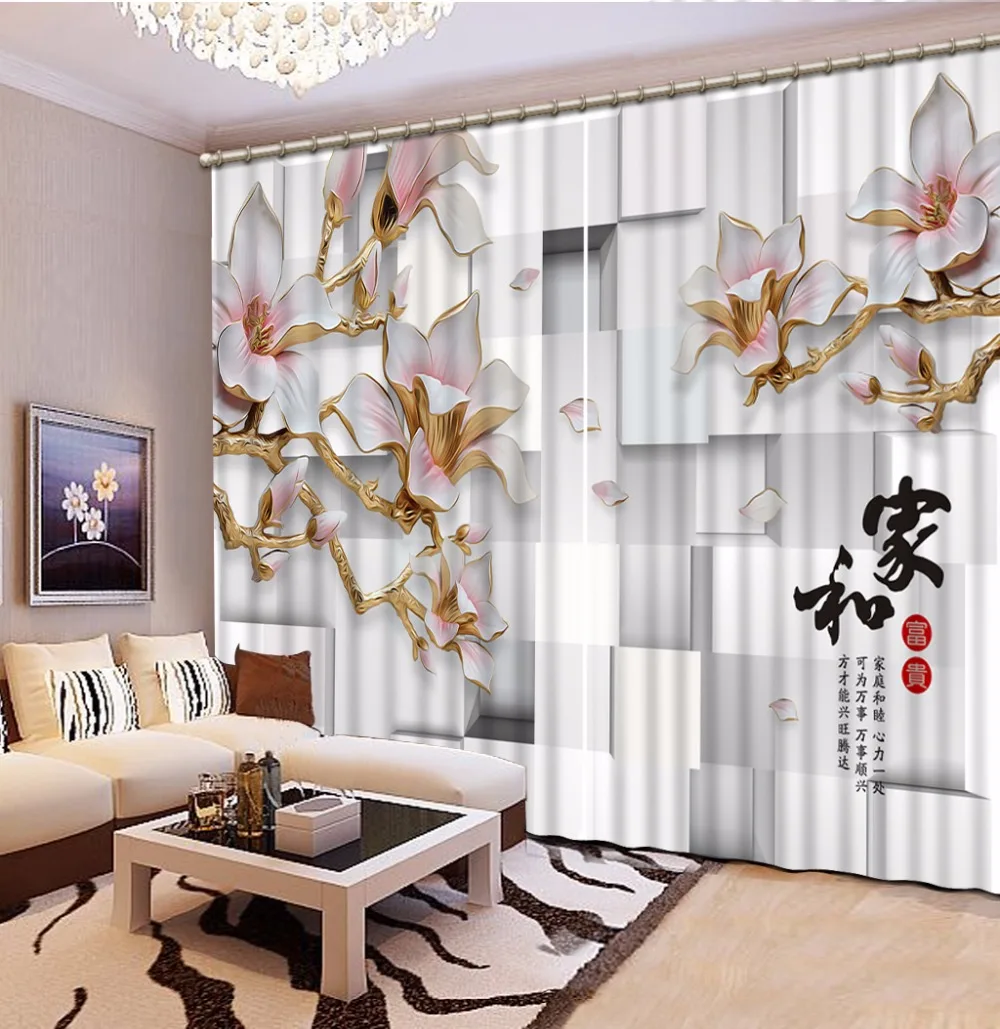

3D Stereoscopic Luxury Curtain Box twigs Curtain Blackout Curtains For Windows Bedroom Living room
