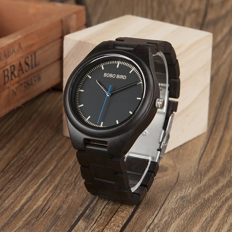 BOBO BIRD V-O03, мужские часы из черного дерева высокого качества, кварцевые наручные часы со всеми деревянными ремешками, часы в бумажной коробке, relogio masculino