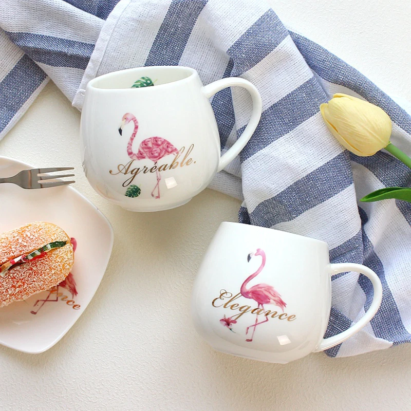 

2018 INS Hot Flamingo Ceramic Mugs Household Office Milk Coffee Breakfast Couple Cups Korean Style Fine Porcelain Swig Canecas