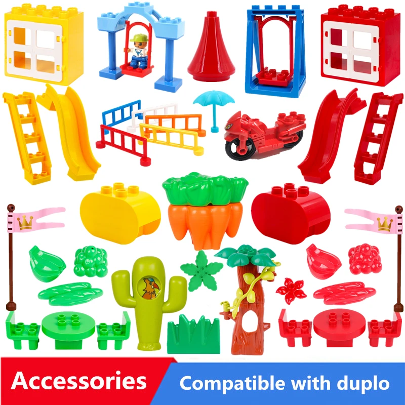 

Diy Big Size Building Blocks Trolley Boat Car Table Chair Tree Accessories Compatible With Duploed Toys For Children Kids Gifts