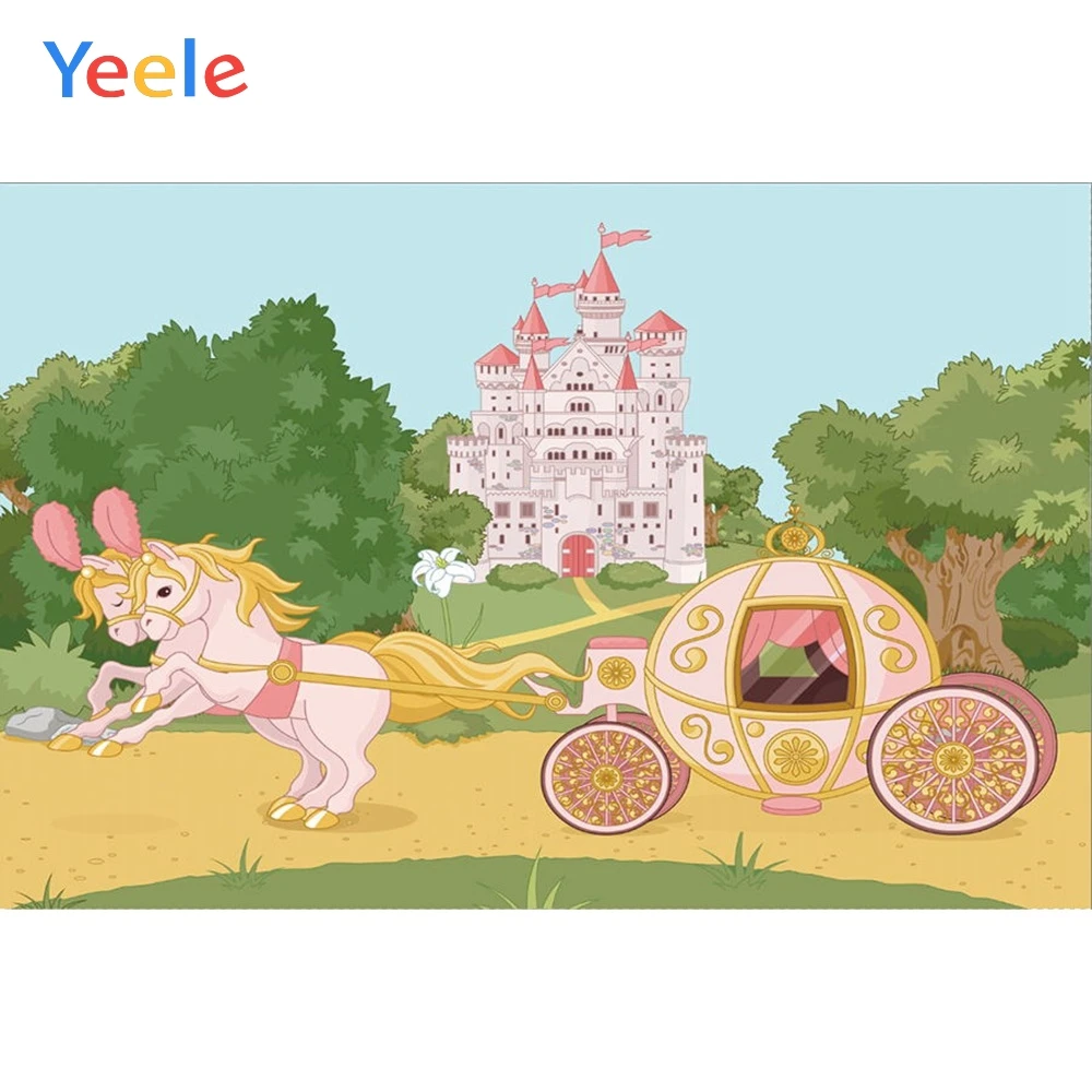 

Yeele Vinyl Palace Horse Carriage Children Birthday Party Photograph Backdrop Baby Girl Green Photocall Background Photo Studio