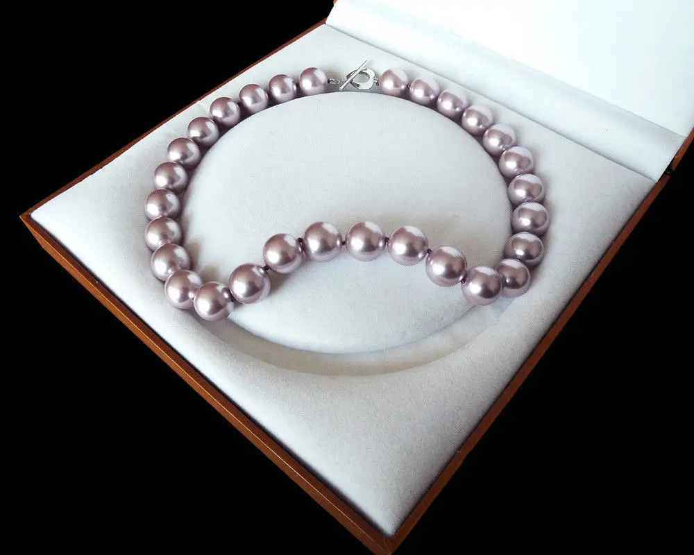

FREE SHIPPING HOT sell new Style >>>>latest popular style AAA+ 14mm round luxury LAVENDER PURPLE shell pearl necklace