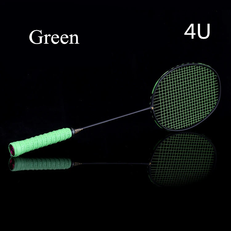 Профессиональная ракетка для бадминтона LOKI из углеродного волокна, супер светильник, ракетка для бадминтона 4U 6U 72 г со шнуром 25-27 фунтов для взрослых детей - Цвет: 4U green
