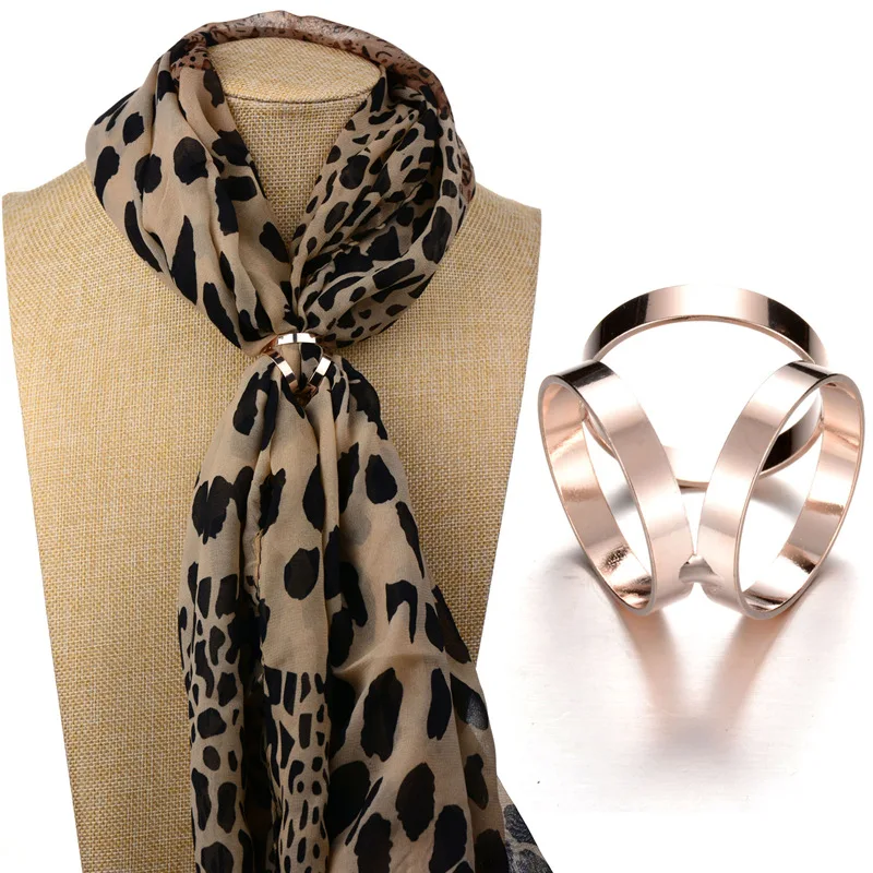Women Girl Scarf Jewelry Accessories Silk Shawl Buckle Ring Clip