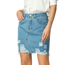 Тонкий прямой с высокой талией джинсовая юбка Женский летние синие городская Повседневная S-XL