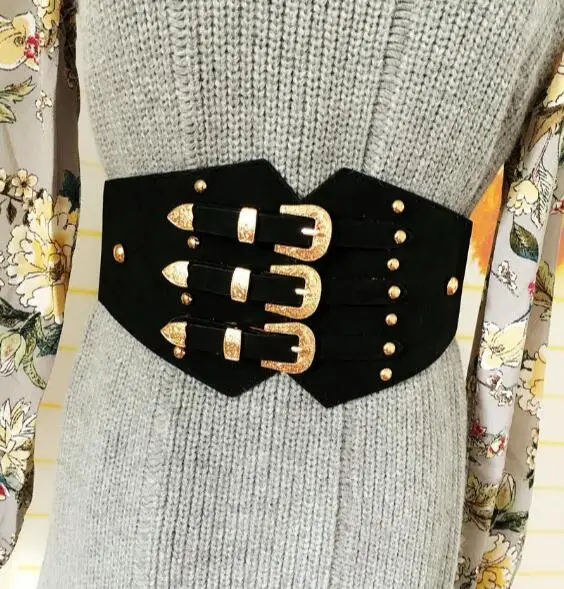 Модный винтажный женский ремень с двойной металлической застежкой, пояс из искусственной кожи, винтажный широкий эластичный пояс, пояс Cinturones Mujer - Цвет: E001