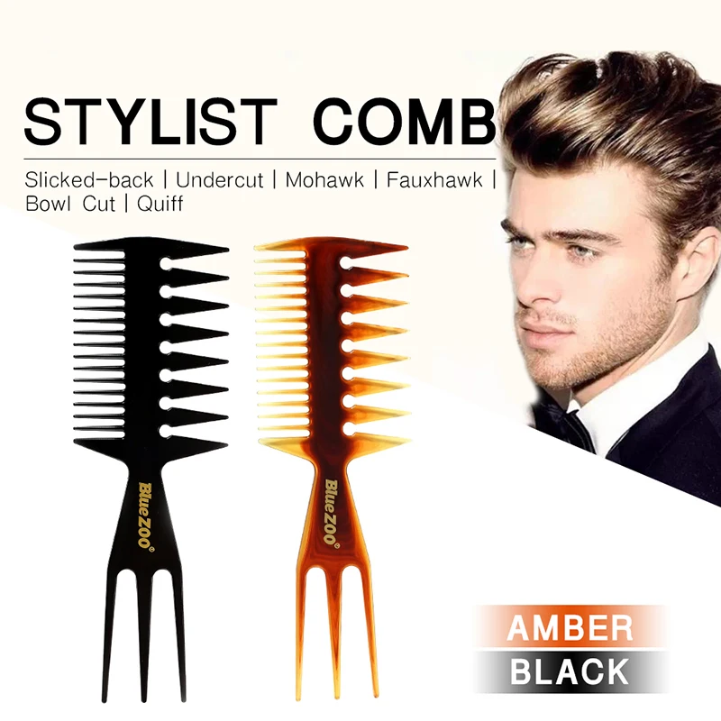 

Men Hair Brush Three-sided Hair Comb Amber Black Color Insert Afro Pick Durable Comb Wide Tooth Oil Slick Hair Styling Too