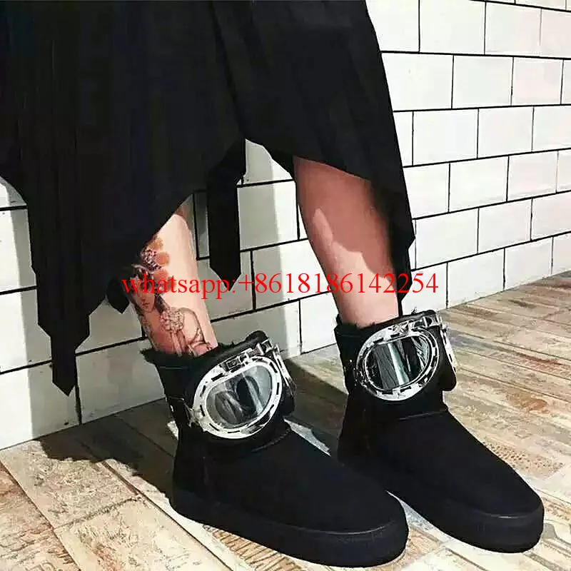 2016 Female Winter Boots New Big Glasses Snow Boots Fashion Soft Leather Wool Boots Short Ankle Shoes Warm Shoes Botas Mujer
