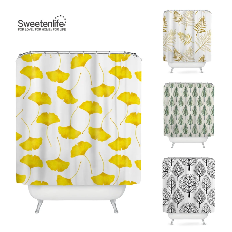 

Sweetenlife Modern Bath Screens Decorated Custom Plant Bathroom Curtain Designs 180*180 Waterproof Shower Curtain Drop Shipping
