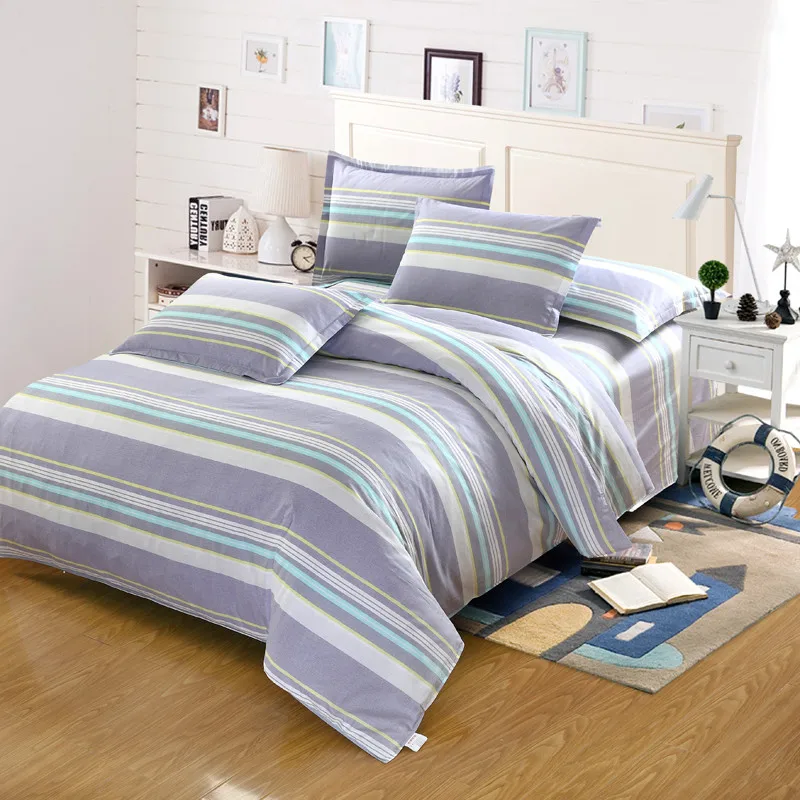 

Gray white and blue stripes 4pcs Bedding Sets Duvet Cover Bed Sheet Pillowcase Bedroom home Set soft Bed Clothing Linen