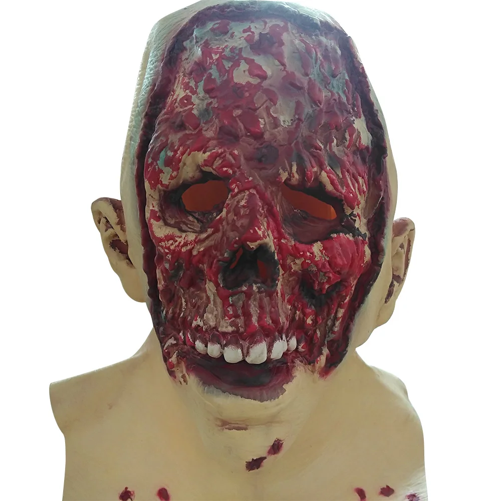 

Bloody Zombie Skull Latex Scary Mask Disgusting Rot Face Head Horror Helmet Walking Dead Halloween Party Cosplay Props For Adult