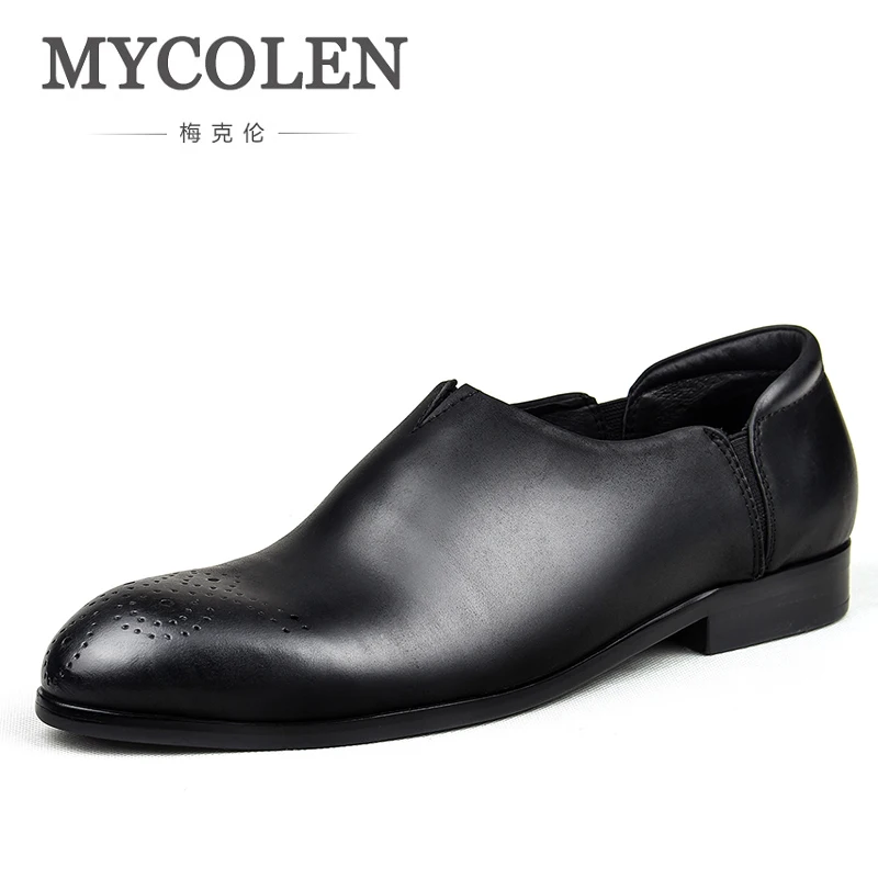 MYCOLEN 2018 High Quality Men Genuine Leather Shoes Brand Casual Leather Men Loafers Slip On Male Shoes Designer Men Flats