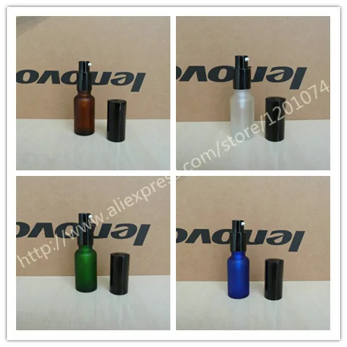 

20ml clear/blue/brown/green frosted Glass lotion Bottle With aluminum shiny black pump.for lotion. lotion cream container