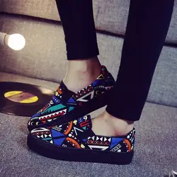 2018 г. новая весенняя холщовая обувь с граффити, Женская бархатная обувь на толстой подошве, обувь без застежки Студенческая Корейская обувь