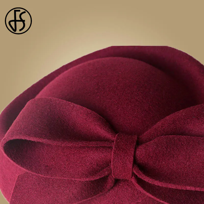 FS женские вуалетки шляпы черные винтажные шерстяные Свадебные Pillbox чай вечерние шляпа фетровая шляпа Федора красный для церкви Дамы Дерби шляпа