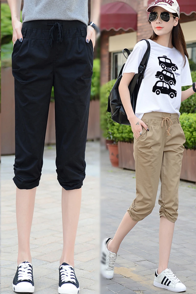 

2017 New Summer Women Calf Length Harem Pants Colorful Casual Elastic Waist Pants Capris Trousers Plus Size M-5XL