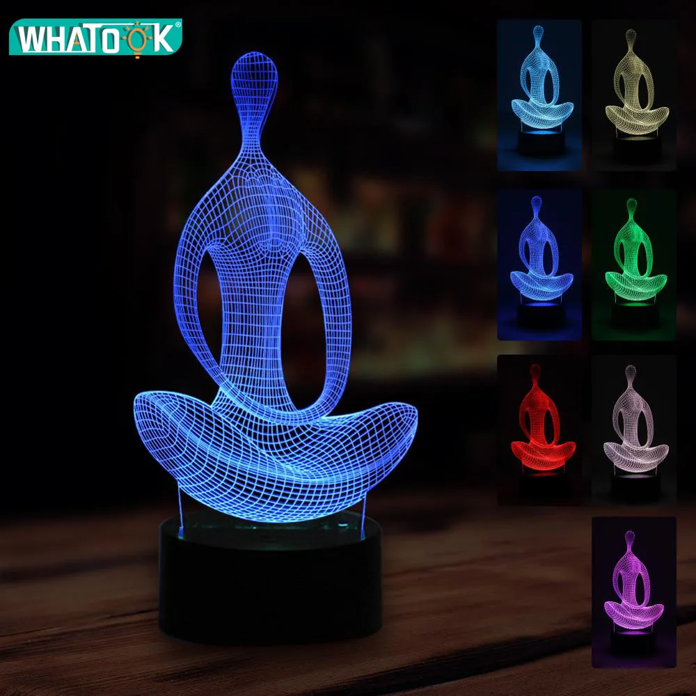 Yoga 3D Lamp Illusion Night Light 7 Color USB Battery Power Acrylic