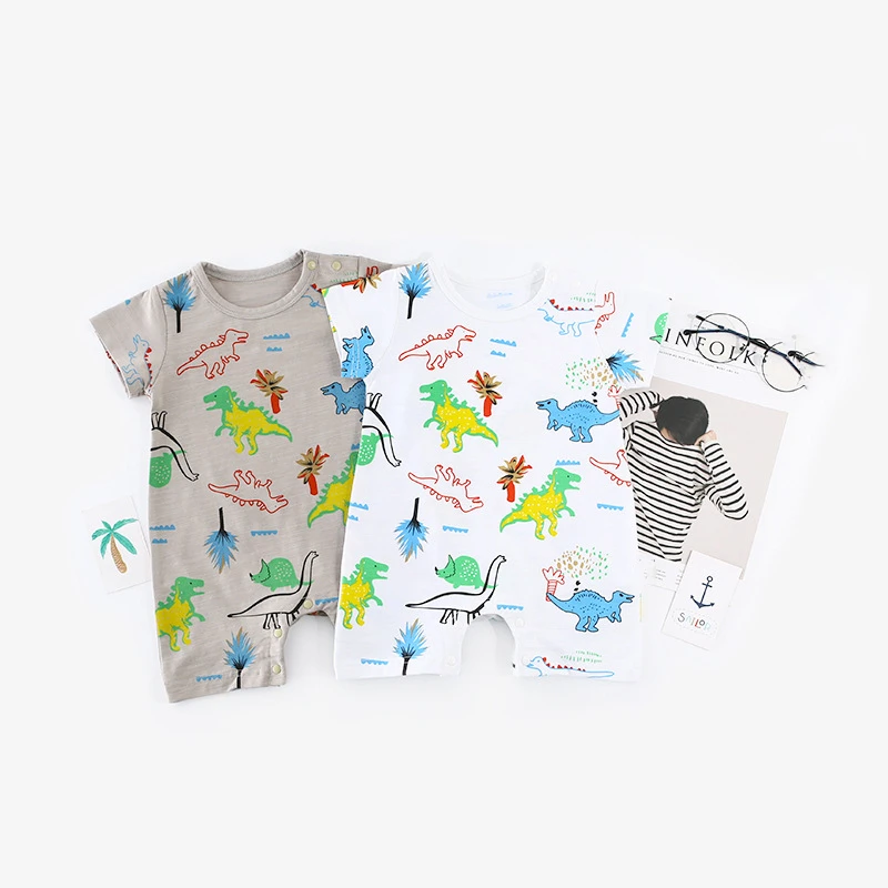 

fashion Newborn Baby Boys Girls Boxer Romper kids Clothes Short Sleeve Infant cartoon animals dinosaur clothing