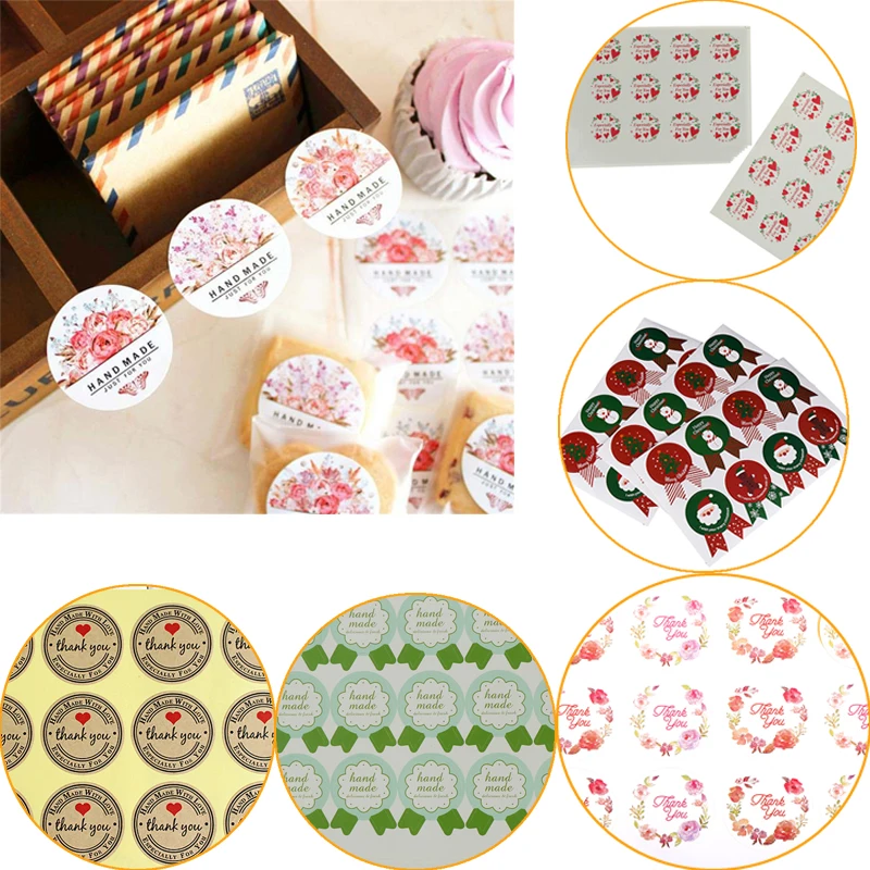 Hot Sale DIY Work Gift Box Round Stickers Thank You Red Heart Handmade Cake Packaging Sealing Label Kraft Sticker Bake | Дом и сад