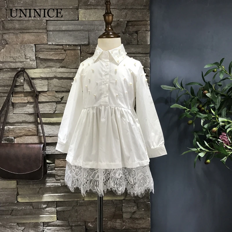 New Arrival 2017 Autumn Girls Dress Long Sleeve Kids Girls Dress Pearl