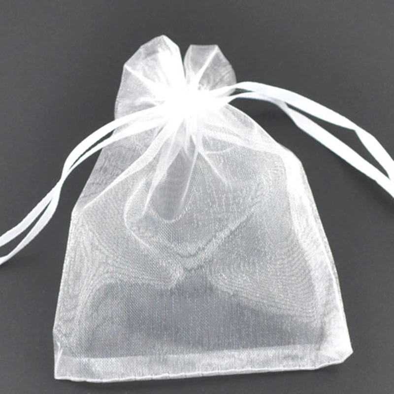 DoreenBeads подарочный футляр для смартфонов, сумок,-полиэстер с оборками из органзы, белые, с рисовать, свадьбы, 9x7 см. 5 шт