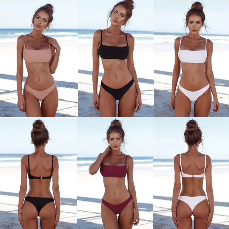 

2018 New Summer Women Solid Bikini Set Push-up Unpadded Bra Swimsuit Swimwear Triangle Bather Suit Swimming Suit biquini