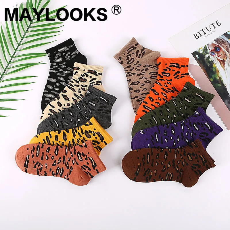 Maylooks Новый леопардовый принт женские хлопковые модные носки следки невидимки