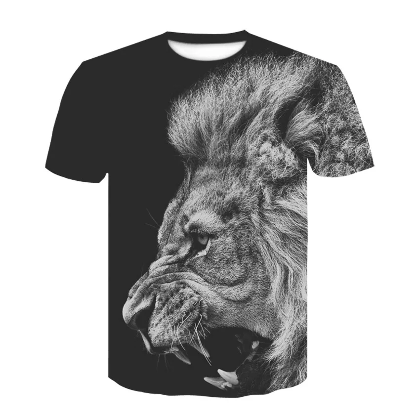 

Lion Head Portrait Number Printing Short Sleeve Rendering Tide Brand Men's Wear Will Code T Fashion T-shirt Short Sleeve