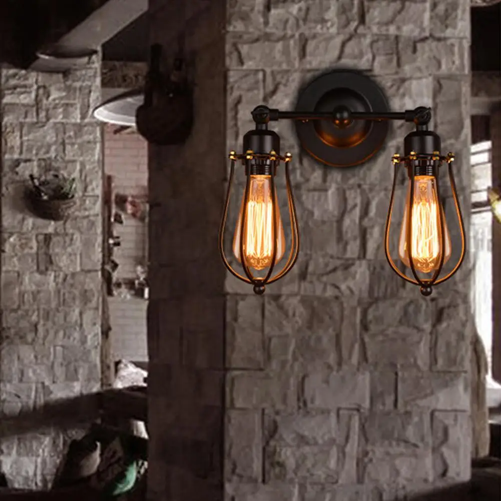 Vintage Industrial Double Head Wall Sconce Lights American rustic wrought iron antique restaurant corridor Decor LED wall lamp