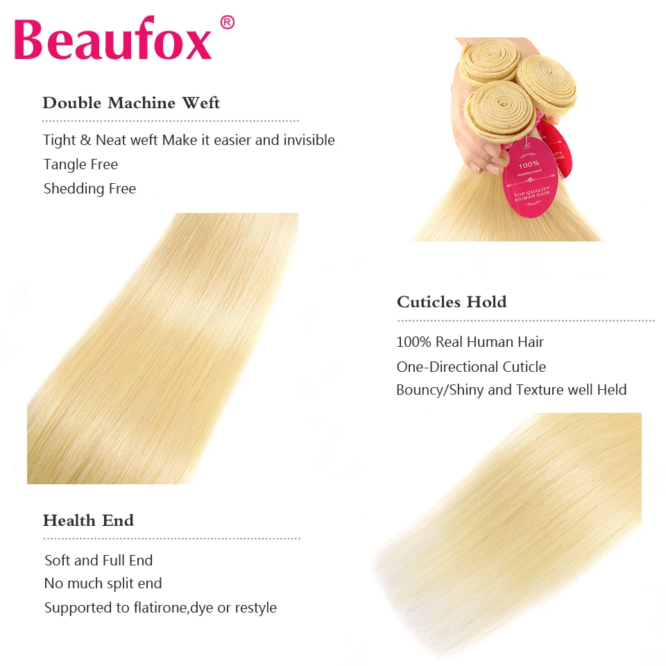 Beaufox 613 Blonde Bundles With Frontal Straight Human Hair Bundles With Frontal Closure Brazilian Hair Weave With Closure Remy