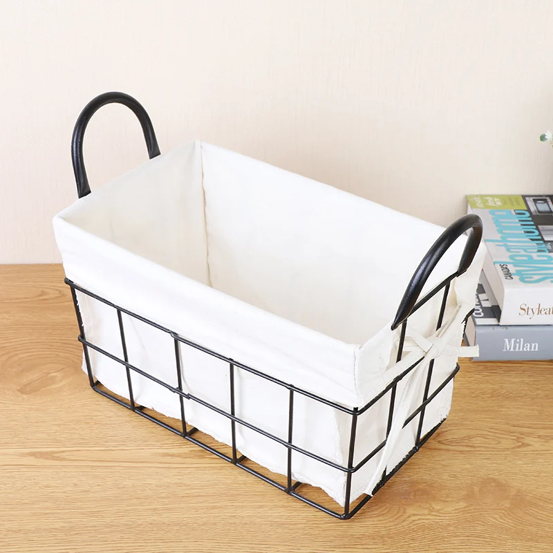 Metal Storage Basket Office Sundries Finishing Iron Baskets Nordic Dressing Table Cosmetics Organizer Bread Basket Household