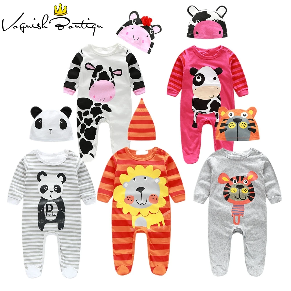 (الحيوان بيبي بوي الملابس) الطفل الملابس رومبير البقرة/باندا/الأسد/النمر رومبير بأكمام طويلة مع قبعة لطيف