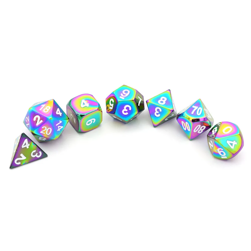 Goedkoop Regenboog Metal Dice Set 7 Sterven Metalen Polyhedrale Dobbelstenen Set voor Dungeons   Dragons Role Playing Game Pathfinder RPG en Wiskunde Onderwijs