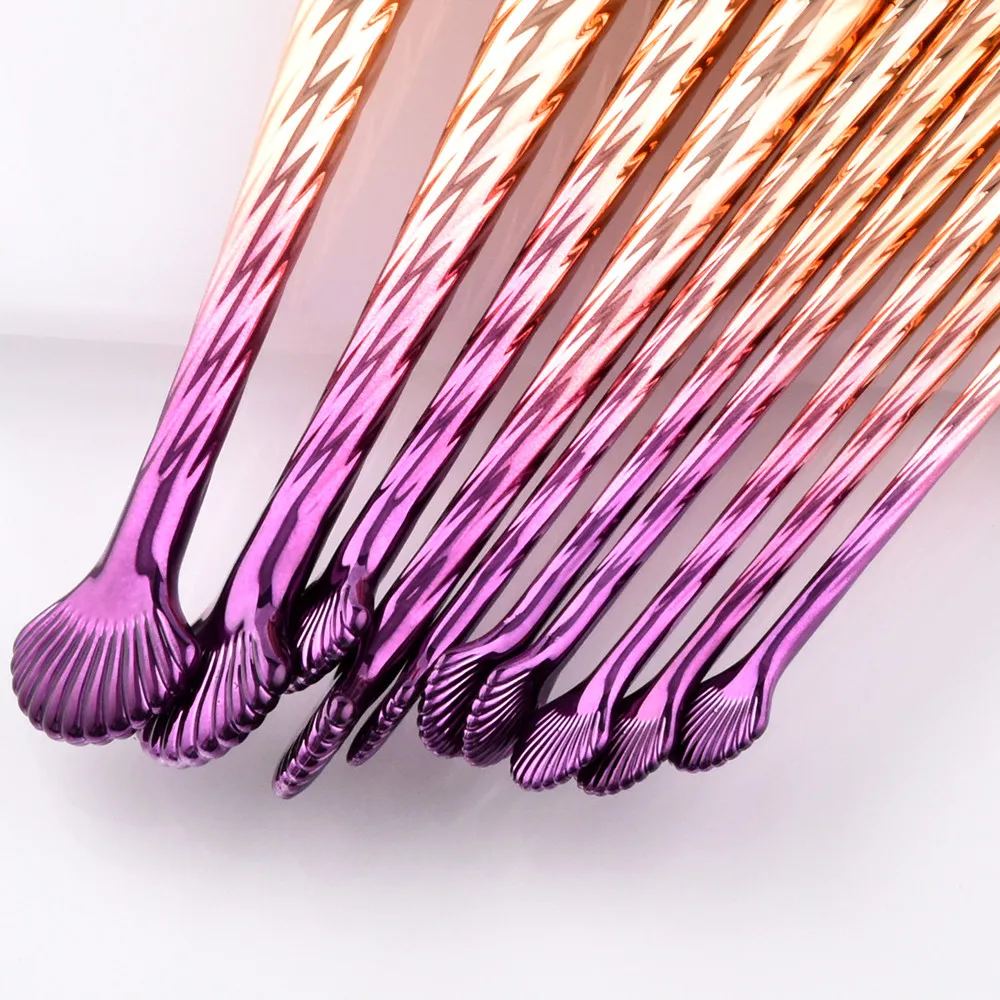 

10pcs Pro Makeup Brushes Set Foundation Powder Eyeshadow Eyeliner Lip Brush Tool Shell gold purple gradient acessórios curler04*