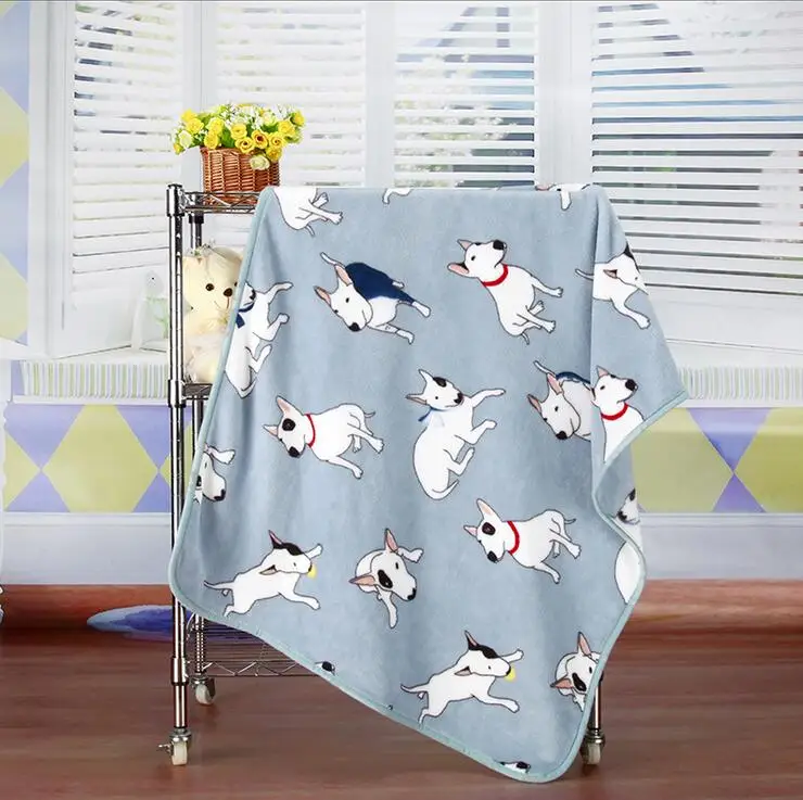 Из мягкого флиса кошка Бультерьера одеяла с бульдогом для кровать коврики дом любимчика кошки собаки кровать Одеяло диван-кровать - Цвет: Blue  Bull Terrier