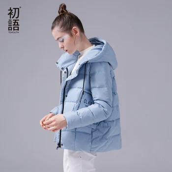 

Toyouth Ultra Light Short Down Coats White 80% Duck Down Jackets Hooded Letter Printed Parkas Big Pockets Blue Casaco Feminino