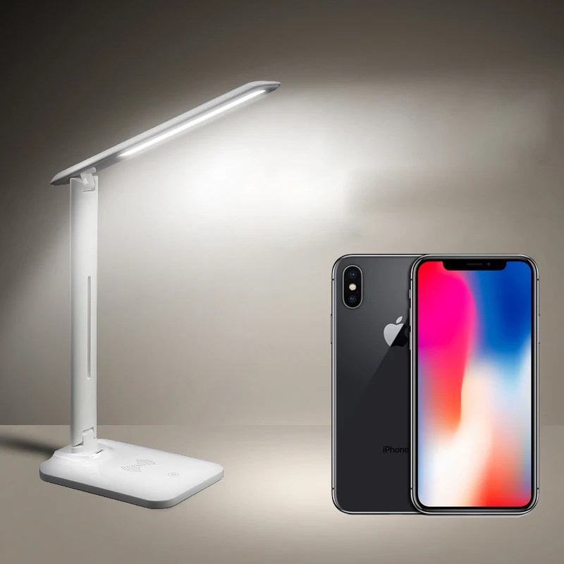 Youbina العين حماية قابل للتعديل LED الجدول مصباح لمبة مكتب تشى اللاسلكية شاحن طوي الهاتف المحمول USB شحن