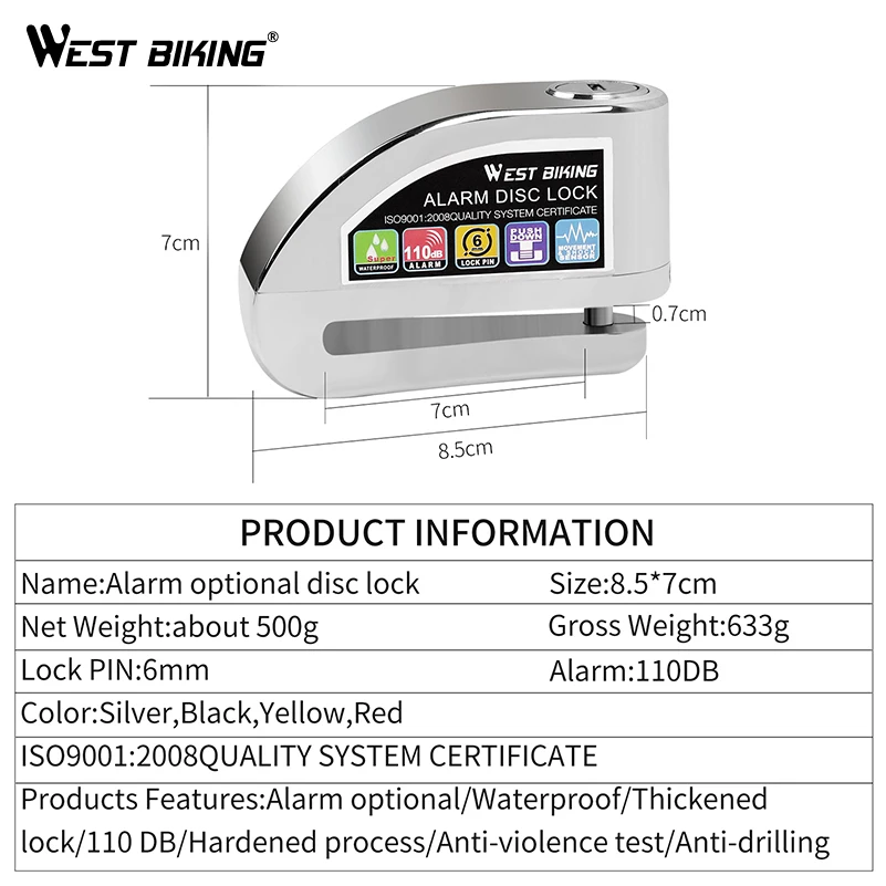 WEST BIKING 110 дБ велосипедный сигнализационный замок велосипедный Противоугонный сигнализатор Водонепроницаемый Колесный дисковый тормоз Безопасность Сирена замок велосипедный замок