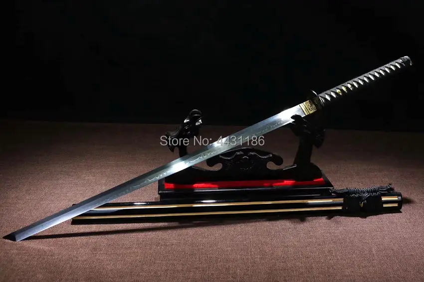 Nice Iron Fitting Fighting Knife Full Tang T10Steel Clay Tempered Blade Razor Sharp Ninja Straight Sword Japanese Samurai Katana